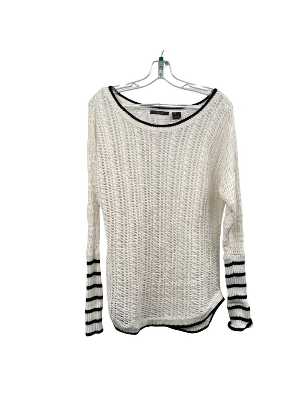 Heather B Womens Open Knit Sweater Long Sleeve Ivory/Black Size Medium